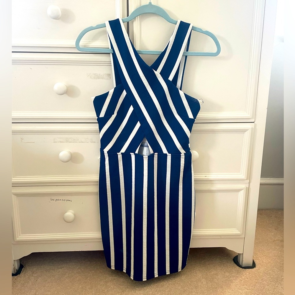 Blue and white body con sailor dress